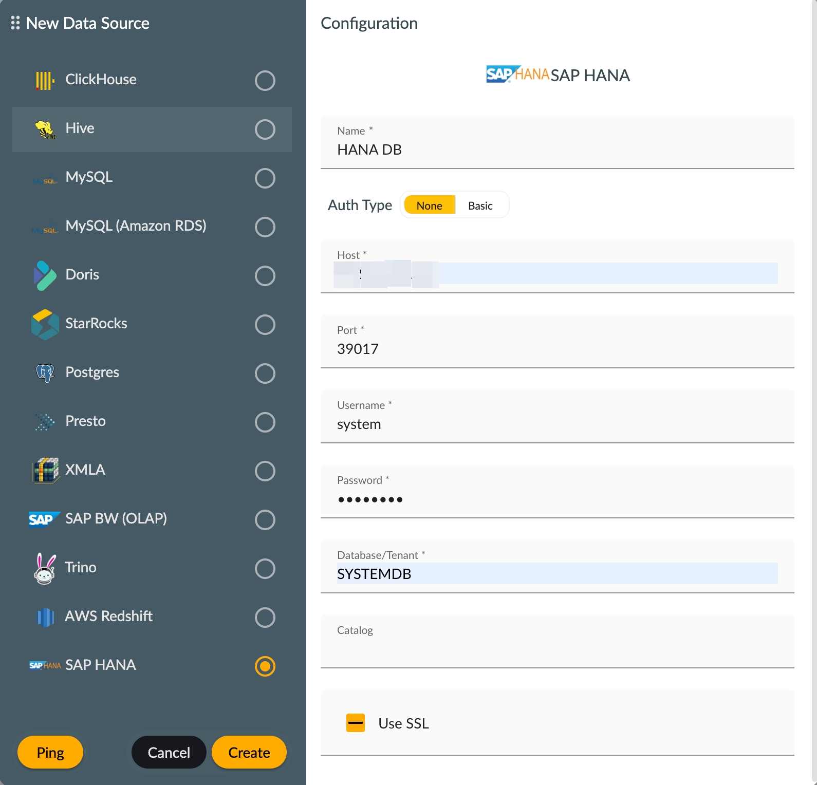 Create HANA Data Source